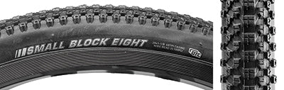 Close-up of the 20x1-1/8 Small Block 8 Sport Bicycle Tire, showcasing densely packed small knobs for good bite and low rolling resistance, ideal for hard packed cross country riding.