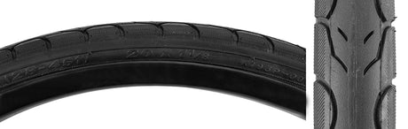 20x1-1/8 Kwest Bicycle Tire close-up showing smooth, rounded tread with large water dispersion grooves, designed for greater speed, traction, and cornering confidence on commutes or recumbent bikes.