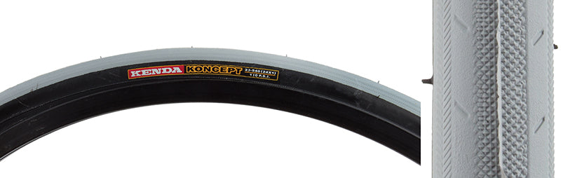 Close-up of a 24x1 Koncept Bicycle Tire, showcasing its tread and precision design, ideal for both road and sports use, offering excellent acceleration and cornering performance.