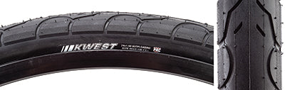 Close-up of a 24x1.5 Kwest Wire Bicycle Tire showcasing its smooth rounded tread with large water dispersion grooves designed for speed, traction, and cornering confidence.