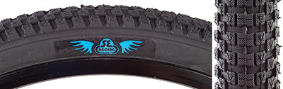 Close-up of a 24x2.0 Black/Black Cub Bicycle Tire, showcasing its classic BMX street tread pattern, a result of the collaboration between Vee Tire and SE Bikes.