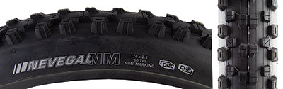 Close-up of a 24x2.1 Nevegal Bicycle Tire showcasing large, well-spaced center knobs and extra-large corner knobs designed for extreme traction in technical terrain and freeriding conditions.