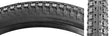 24x2.125 MTB Raised Center Bicycle Tire with close-up of shallow, raised center knobs and detailed tread pattern, designed for road use.