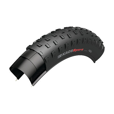 24x2.6 Kaos Sport Bicycle Tire with a visible hole, showcasing large, evenly spaced knobs for grip, and siped center knobs for enhanced braking traction.