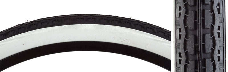 Close-up of the 24x1-3/4 S7 Street S-7 Bicycle Tire, showcasing its tread pattern and raised center designed for reduced rolling resistance.