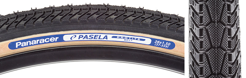 Close-up of the 26x1.5 Pasela Protite Wire Bicycle Tire, showcasing its tread pattern and robust construction designed for urban or touring rides.