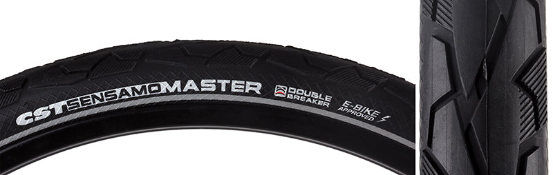 Close-up of the 26x1.75 Reflective Sensamo Master Bicycle Tire, showcasing its detailed tread pattern and textured sidewalls designed for enhanced traction and puncture protection.