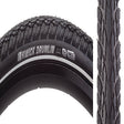 26x1.75 Reflective Kwick Drumlin Sport KS+ Bicycle Tire; close-up of thick tread, square profile, textured burly shoulder lugs, and reflective sidewall striping for enhanced visibility.