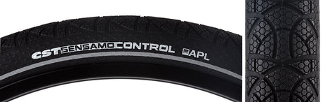 Close-up of the 26x2.0 Reflective Sensamo Control Bicycle Tire, showcasing its textured surface tread and reflective sidewalls designed for enhanced traction and visibility.