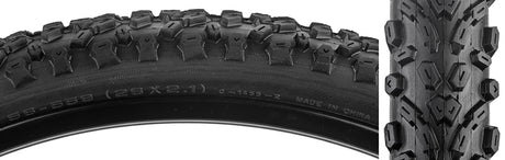 Close-up of a 26x2.1 Chicopee CST1455 Bicycle Tire, showcasing the detailed tread pattern designed for hard pack lines and off-camber roots.