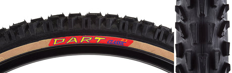 Close-up of a 26x2.1 Dart Bicycle Tire showcasing its arrow-shaped tread, designed for optimal performance.