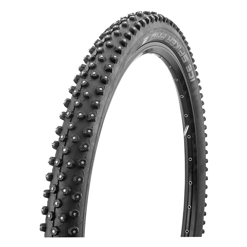 26x2.1 Ice Spiker Pro Evo Lite Bicycle Tire with studded treads and tungsten carbide spikes, designed for icy roads with a lightweight, thin sidewall for reduced rolling resistance.