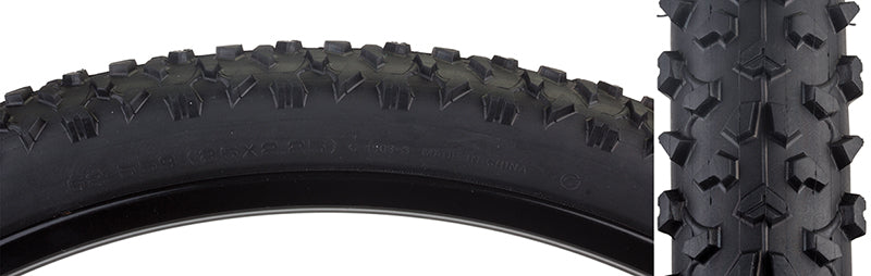 Close-up of a 26x2.25 Caballero CST1563 Bicycle Tire showcasing its aggressive tread pattern designed for cross-country and all-mountain riding, excelling in loose terrain and providing excellent traction on hardpack.