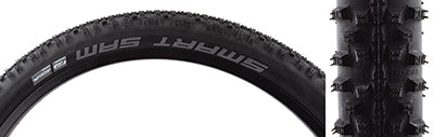 26x2.25 Smart Sam Lite Bicycle Tire featuring a close-up of its tread pattern, with a ribbed center line and staggered shoulder knobs for enhanced off-road traction.