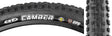 26x2.25 Camber UST Fold Bicycle Tire, close-up of aggressive tread pattern with white text, showcasing fast-rolling center knobs and side knobs for cornering, designed for puncture resistance and tubeless compatibility.