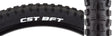 Close-up of a 26x2.4 BFT Bicycle Tire showcasing its aggressive tread design, ideal for loose and wet conditions. The tire's single compound construction emphasizes durability and performance.