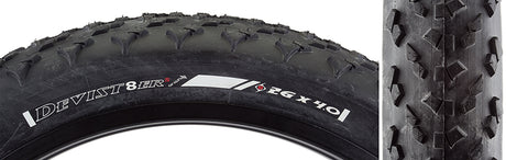 Close-up of a 26x4.0 Devist-8er Bicycle Tire, showcasing its deep tread pattern designed for superior grip in cross-country applications.