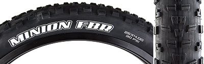 26x4.0 Minion FBR DC Bicycle Tire featuring large lateral knobs and a dual compound tread for lower rolling resistance and enhanced corner grip.