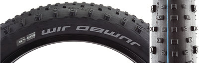 Close-up of the 26x4.0 Jumbo Jim Evolution Lite Bicycle Tire, showcasing its large round profile, widely spaced knobs, and aggressive corner lugs, ideal for rough and loose terrain.