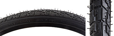 26x1-3/8 Hybrid Nimbus Bicycle Tire, featuring a close-up of its spiked tread, suitable for street or light trail use.