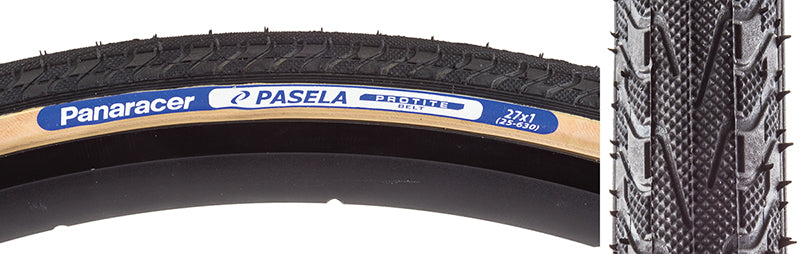 Close-up of a 27x1 Pasela Protite Wire Bicycle Tire with detailed tread pattern, showcasing its robust construction and advanced puncture protection technology. Ideal for urban and touring rides.