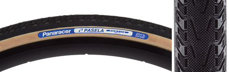 Close-up of a 27x1-1/4 Pasela Protite Wire Bicycle Tire showcasing its black rubber tread, designed for urban or touring rides with advanced puncture protection for a smooth, durable experience.