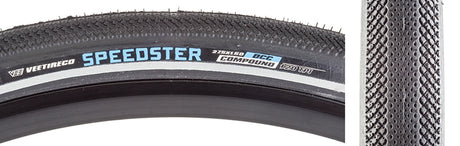 Close-up of the 27.5x1.5 Reflective Speedster Bicycle Tire showcasing its tread pattern, designed for minimal drag and high performance on hard pack or paved terrain.