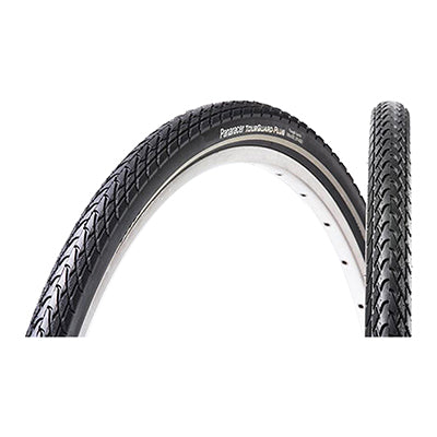 27.5x1.75 Reflective Tourguard Plus Bicycle Tire, close-up view showcasing its aggressive deep tread, designed for urban use. Features a 5mm puncture-resistant rubber belt and reflective tape for enhanced visibility.