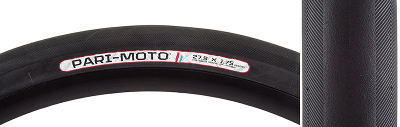 Close-up of a 27.5x1.75 Pari-Moto Bicycle Tire showcasing its high-performance tread and durable design, ideal for both utility and racing.