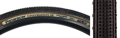 27.5x1.75 Black/Black Gravel King SK Bicycle Tire close-up showing square knobs and continuous ridges designed for smooth rolling and strong grip, ideal for gravel and rough roads.