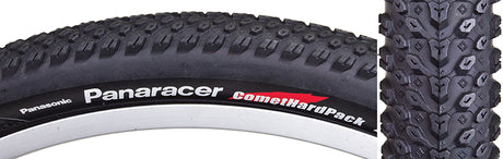 Close-up of the 27.5x2.0 Comet HardPack Bicycle Tire, highlighting its tread pattern and durable synthetic rubber, designed for optimal performance in XC and hardpack conditions.