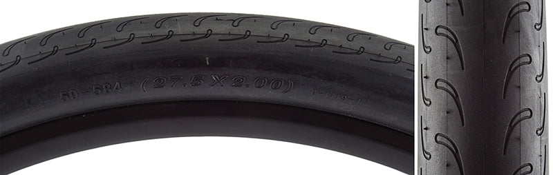 27.5x2.0 Caldera Bicycle Tire close-up, showcasing its robust tread designed for longevity and performance, with thicker rubber and Exceptional Puncture Safety layer to prevent punctures.