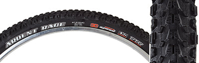 Close-up of the 27.5x2.2 Ardent Race 3C/EXO/TR Bicycle Tire, showcasing its medium-height tread and supple 120 TPI casing, designed for optimized traction and reduced rolling resistance.