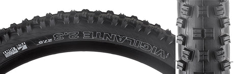 27.5x2.3 Vigilante TCS Light Fast Rolling Bicycle Tire close-up, showcasing the square-lugged open tread pattern and stiff outside knobs designed for stability and grip on loose or wet terrain.