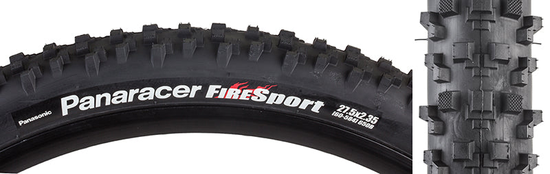 Close-up of the 27.5x2.35 Fire Sport Bicycle Tire showcasing the tread pattern ideal for all conditions, emphasizing the tire's performance and rolling resistance capabilities.