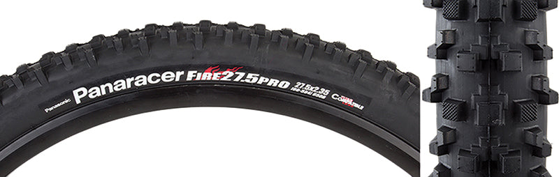 Close-up of a 27.5x2.35 Fire Pro Bicycle Tire showcasing its advanced tread design and durable Dual Compound knobs for enhanced grip and performance.