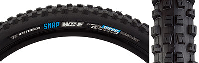 27.5x2.35 Snap WCE Bicycle Tire featuring alternating siped knobs, large shoulder lugs, and extra protective casing, designed for aggressive downhill riding with puncture and tear resistance.