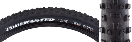 27.5x2.35 Forekaster DC/EXO/TR Bicycle Tire close-up showing the detailed tread pattern designed for optimal grip and mud-clearing, highlighting the robust sidewall protection for durability.