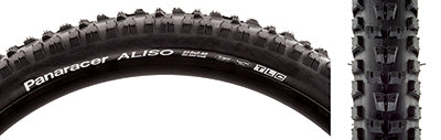 Close-up of 27.5x2.4 Aliso Bicycle Tire showcasing its aggressive tread pattern with ramped center knobs and tall shoulder knobs, ideal for enduro and downhill riding, tubeless compatible.