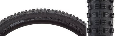 Close-up of the 27.5x2.4 Black/Black Trail Boss TCS Light Fast Rolling Bicycle Tire, highlighting its tightly spaced tread and robust side knobs designed for high speed and effective braking.