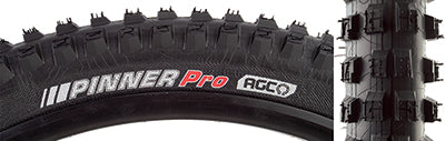 Close-up of 27.5x2.4 Pinner Pro AGC Bicycle Tire showcasing dual mid-height blocks in the center and aggressive edge blocks, ideal for fast descents and sharp cornering.