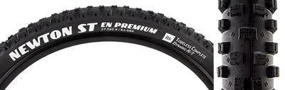 27.5x2.4 Newton ST Premium Bicycle Tire with prominent white text, featuring aggressive tread design and tall side knobs for enhanced grip and control in demanding trail and downhill conditions.