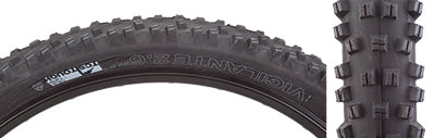 Close-up of the 27.5x2.6 Vigilante TCS Tough High Grip Bicycle Tire showcasing its square-lugged open tread pattern designed for stability and traction in diverse terrains.