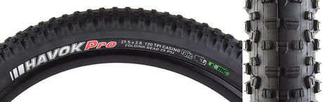 27.5x2.8 Havok Pro DTC/EMC/TLR/E50 Bicycle Tire close-up, showcasing detailed tread pattern and robust design for various trail conditions and e-mountain bike compatibility.