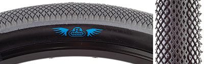 Close-up of a 29x2.1 Gray Speedster Bicycle Tire, showcasing its tread pattern designed for speed and minimal drag, ideal for BMX racing, dirt jumps, and urban shredding.