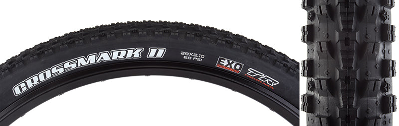 29x2.1 CrossMark II EXO/TR Bicycle Tire featuring a prominent center ridge and updated tread pattern for improved braking and cornering. Visible white text on the sidewall.