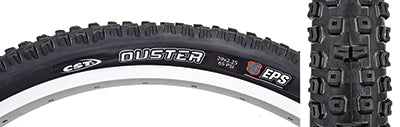 Close-up of the 29x2.25 Ouster Bicycle Tire, showing its tall, open center tread designed to grip roots and rocks while climbing, optimizing longevity and performance.