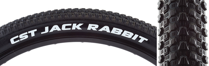 Close-up of the 29x2.25 Jack Rabbit Wire Bicycle Tire showcasing its small, closely spaced knobs designed for XC riding with a ramped tread for efficient rolling.