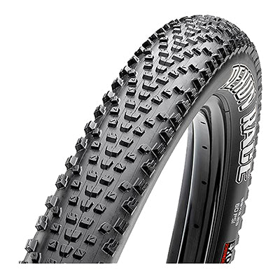 Close-up of a 29x2.25 Rekon Race DC/EXO/TR Bicycle Tire, showcasing its semi-slick tread design with smaller knobs and EXO sidewall protection.