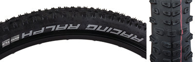 Close-up of the 29x2.25 Racing Ralph Evolution SnakeSkin Bicycle Tire, showcasing its tread pattern and durable construction designed for speed and e-bike compatibility up to 25kph.